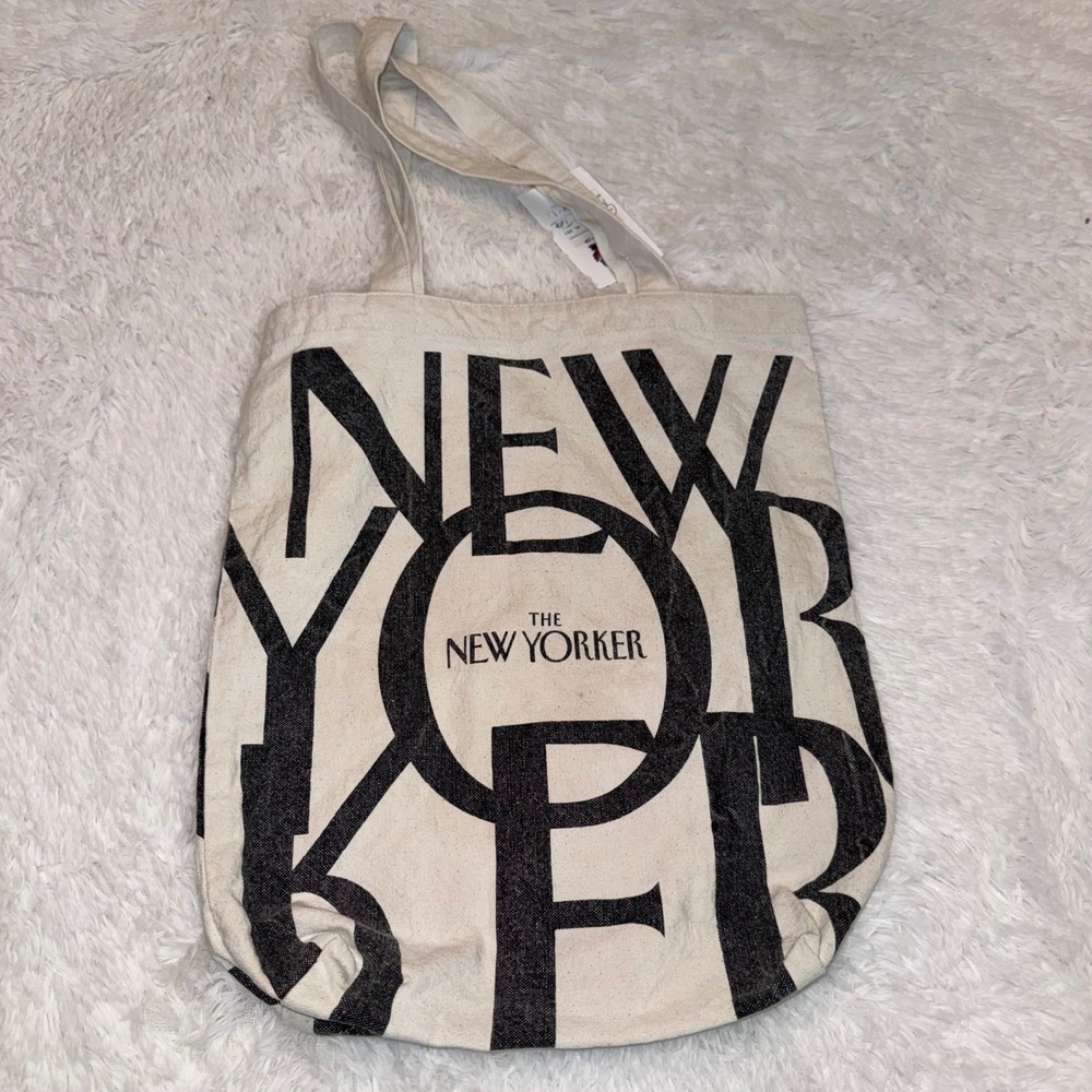 The New Yorker Tote Bag Women OS Cream Excellent Canvas Logo Book Bag - Picture 3 of 4